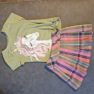 Girl's 2T Garanimals 2pc Olive Green Shirt and Matching Plaid Skirt T13